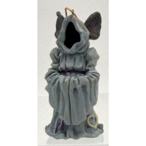 Vintage Hooded Angel Mouse Figurine  Ornament Resin Folk Art Style Goth Creepy